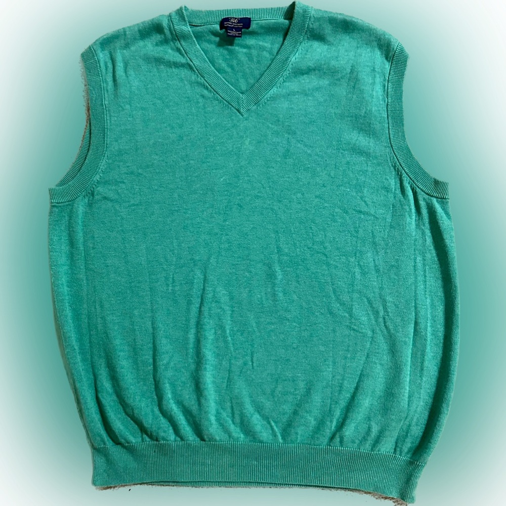 346 BB BROOKS BROTHERS 100% SUPIMA COTTON KELLY GREEN LIGHT SWEATER VEST SZ L